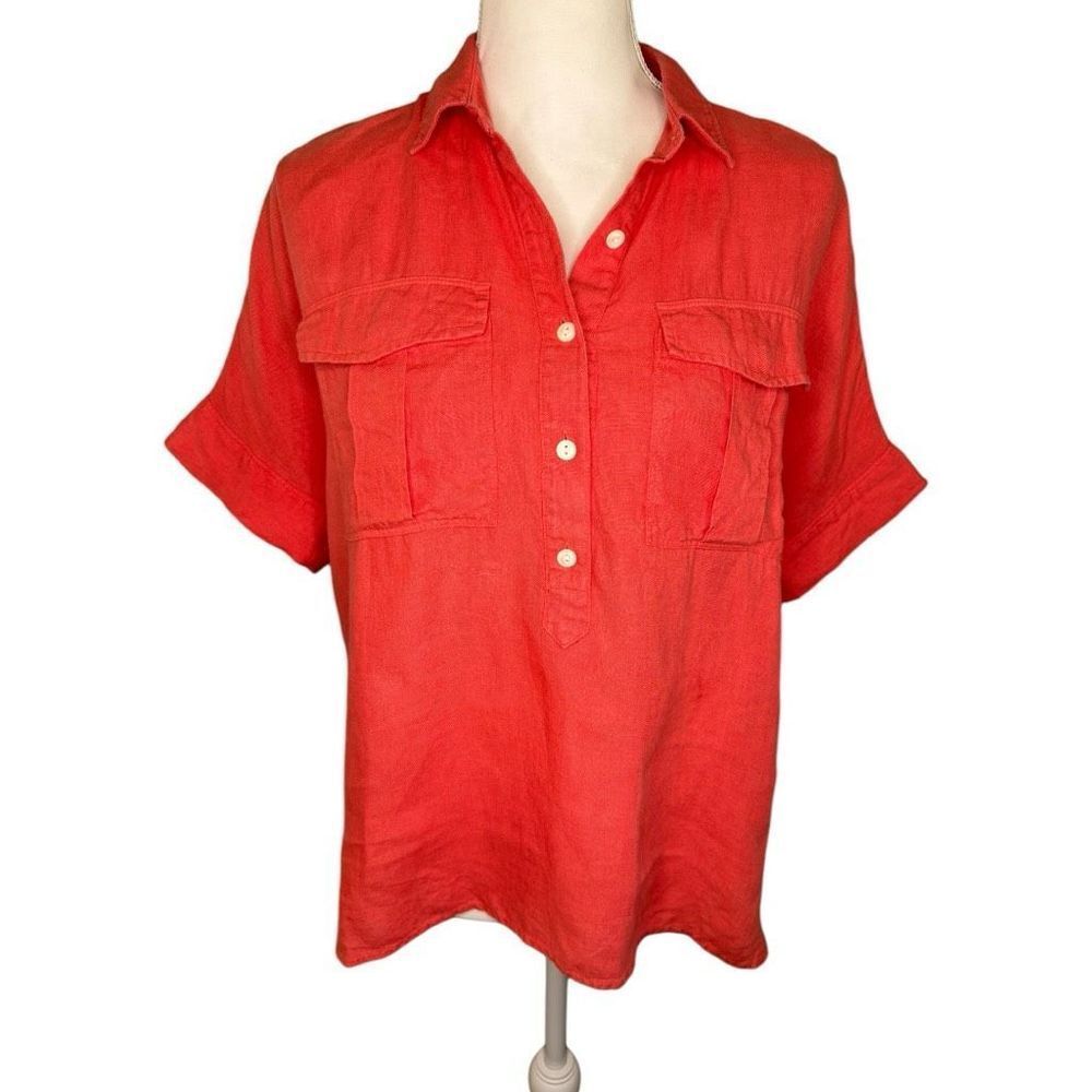J. Crew Baird McNutt Women’s Size 6 Linen Popover In Coral 100% Linen